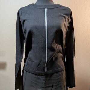 NWT RAVEL Sweet Mixed-Media Layered Look Sweater - Sheer Detail - Black - Size L